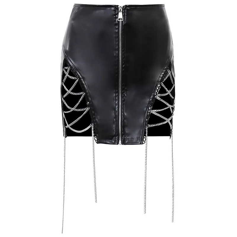 Faux Leather Chain Lace-Up Mini Skirt for Edgy Style