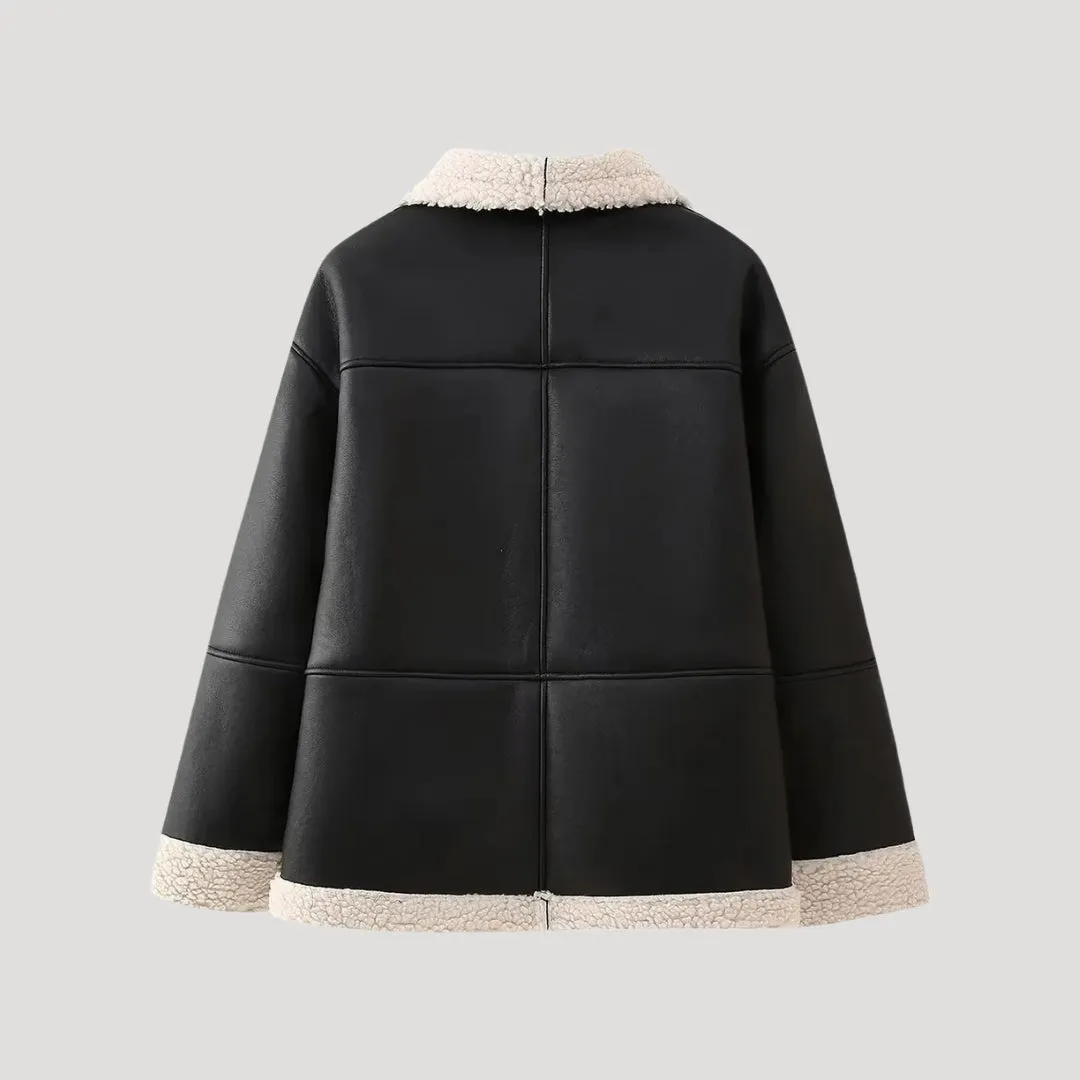 Faux Leather Jacket – Shearling Lined – Winter Street Style