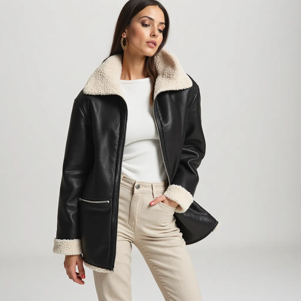 Faux Leather Jacket – Shearling Lined – Winter Street Style