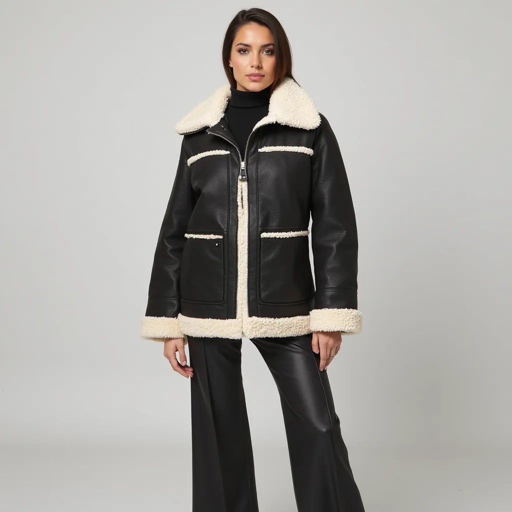 Faux Leather Jacket – Shearling Lined – Winter Street Style