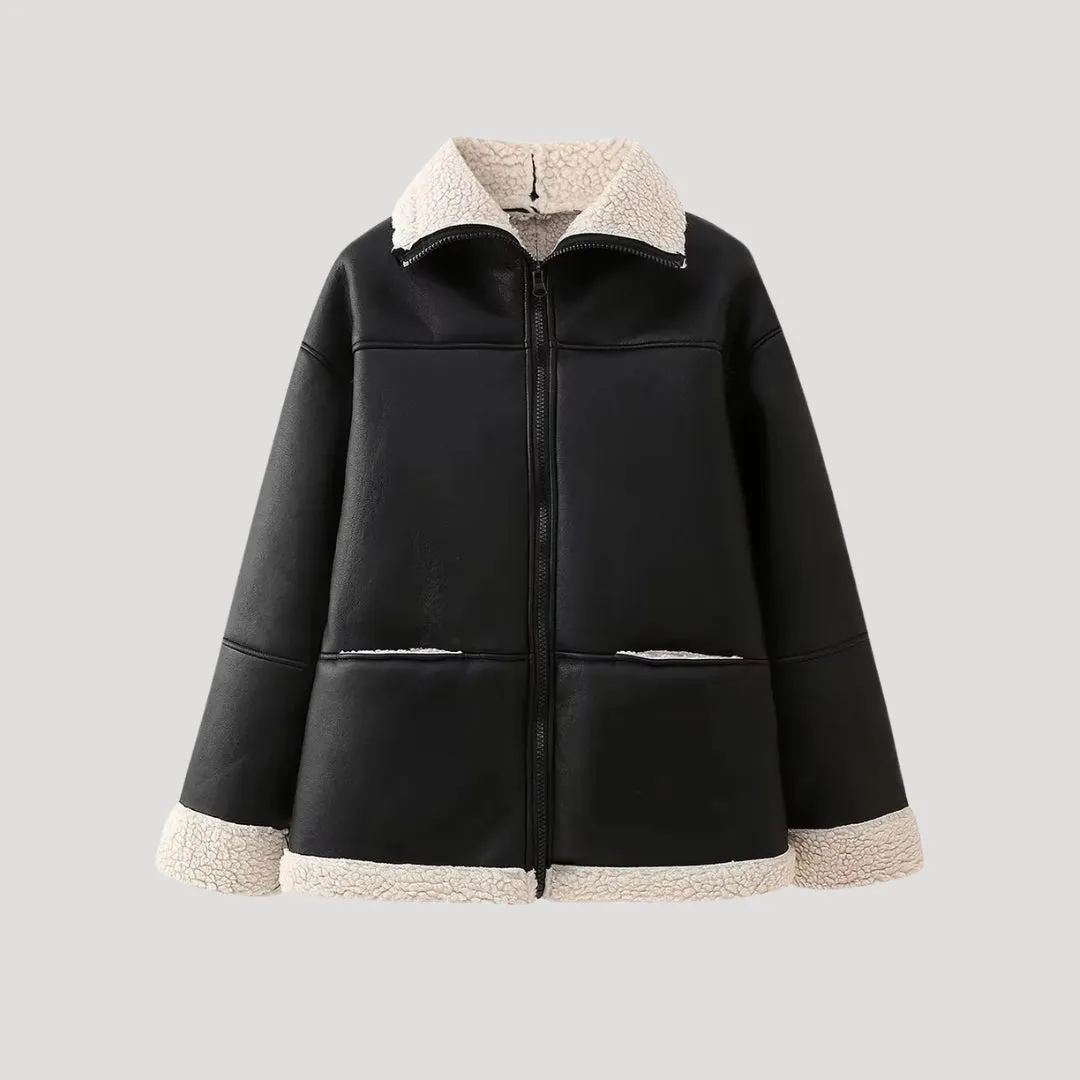 Faux Leather Jacket – Shearling Lined – Winter Street Style