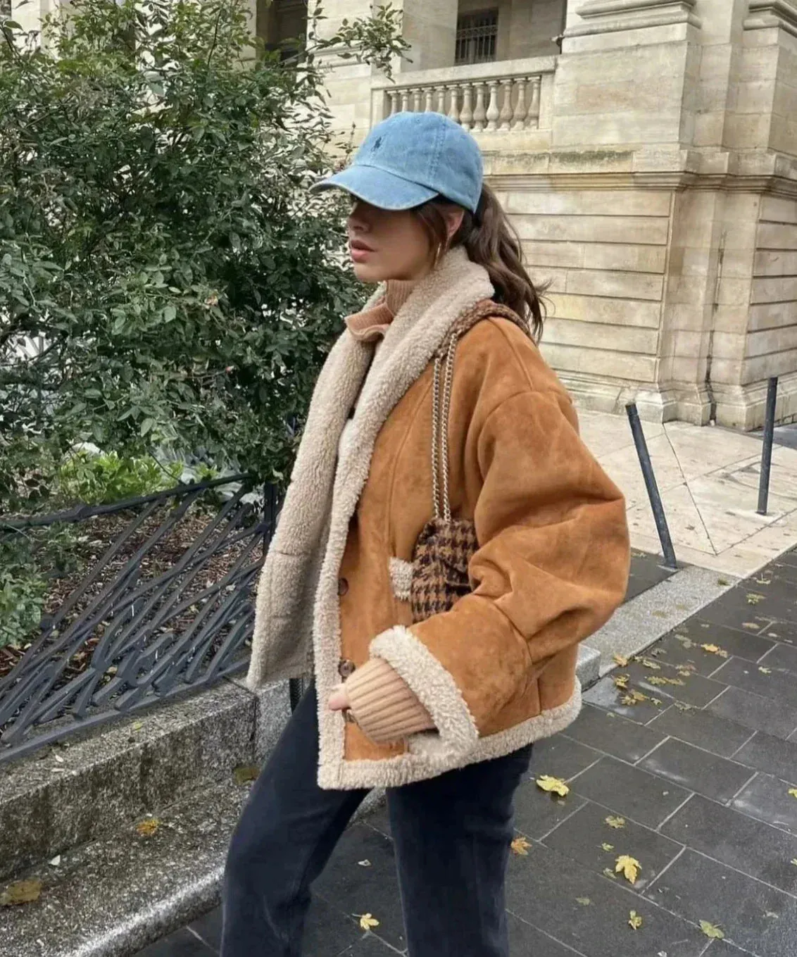 Faux Shearling Jacket | Polyester | Camel Suede & Cream Lining