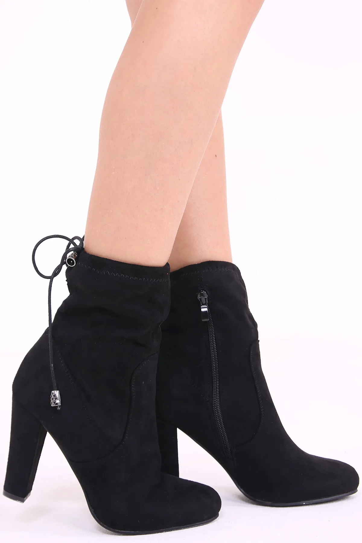 Faux Suede High Heeled Ankle Boots