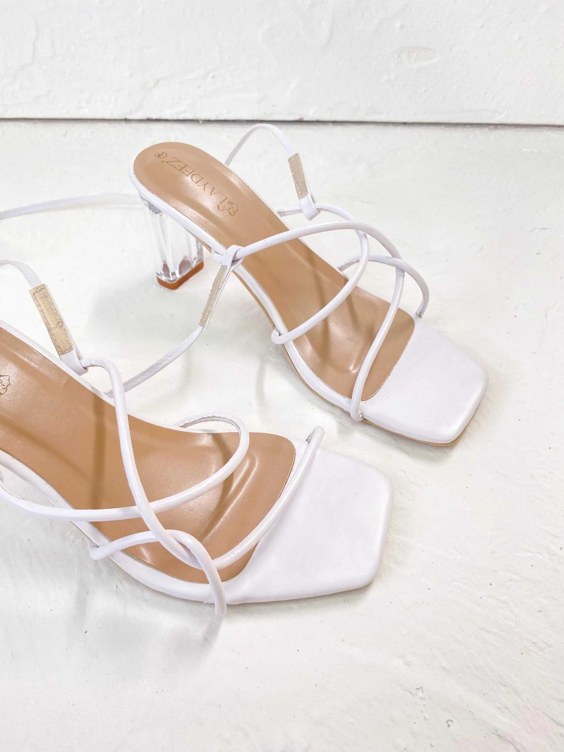 Fay Square Toe Tie-up Glass Heels