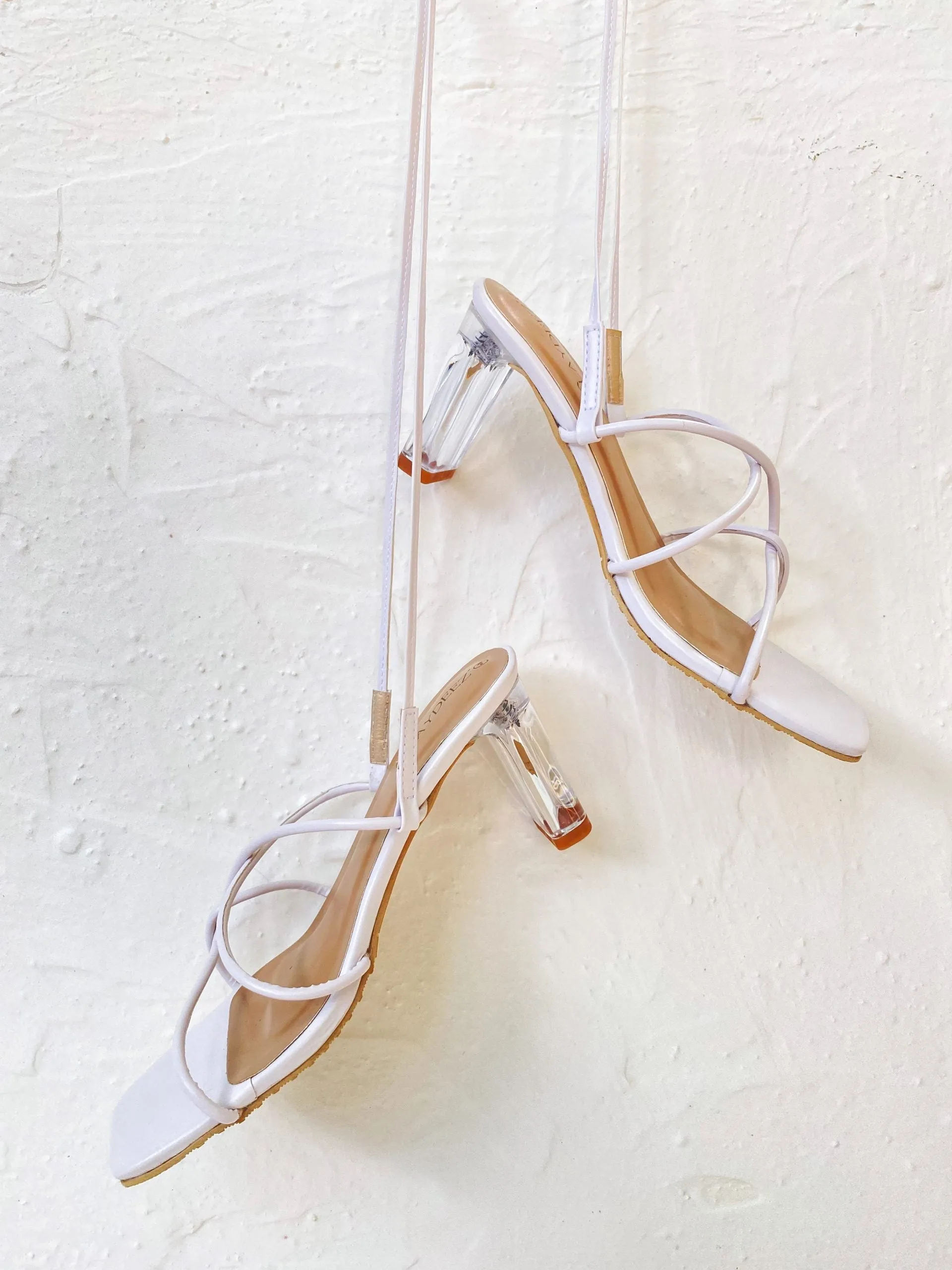 Fay Square Toe Tie-up Glass Heels