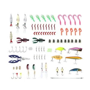 Fishing Lures Assorted Starter Set with Tackle Box, Include Frog Minnow Popper Pencil Crank Spoon Spinner Maggot Shrimp Baits Swivels for Freshwater Trout Bass Salmon