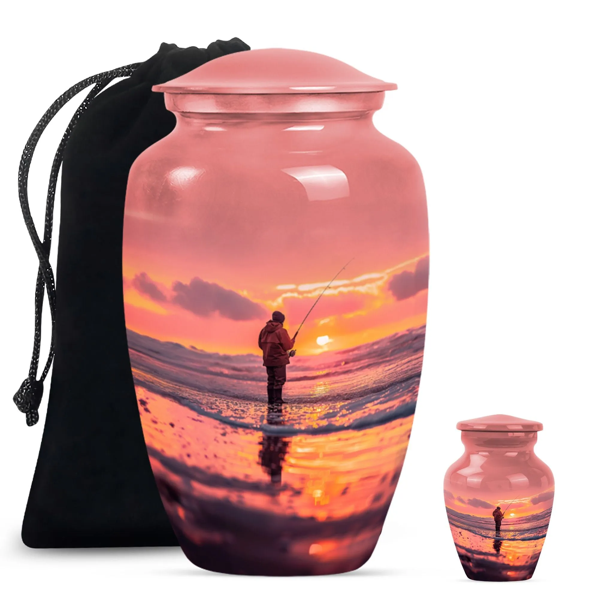 Fishing Personal Urn Large Funeral, Ashes Urn For Ashes