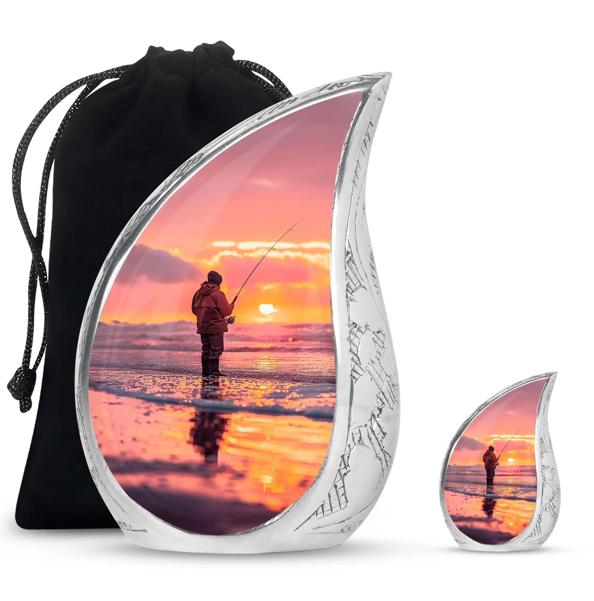 Fishing Personal Urn Large Funeral, Ashes Urn For Ashes