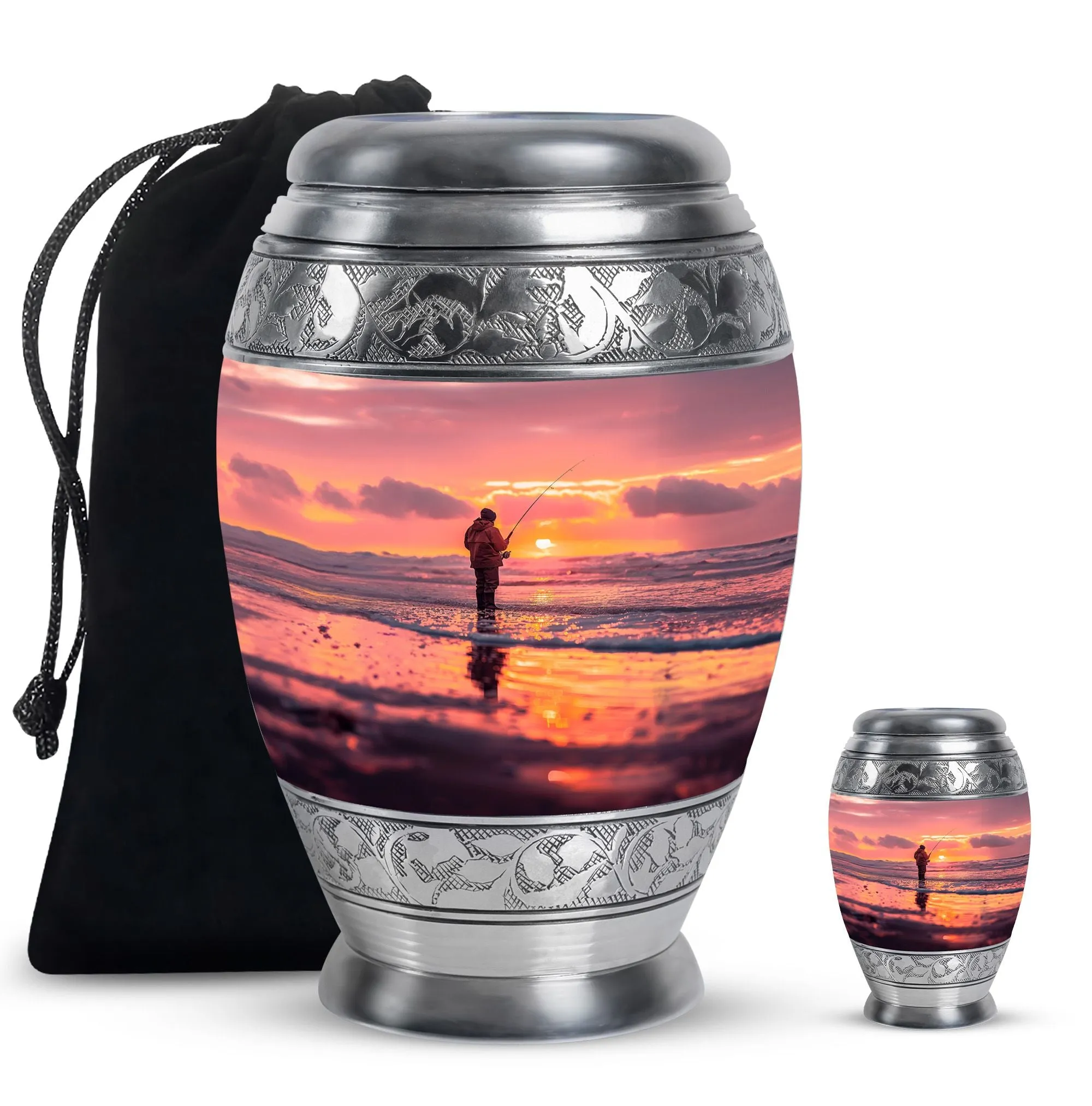 Fishing Personal Urn Large Funeral, Ashes Urn For Ashes