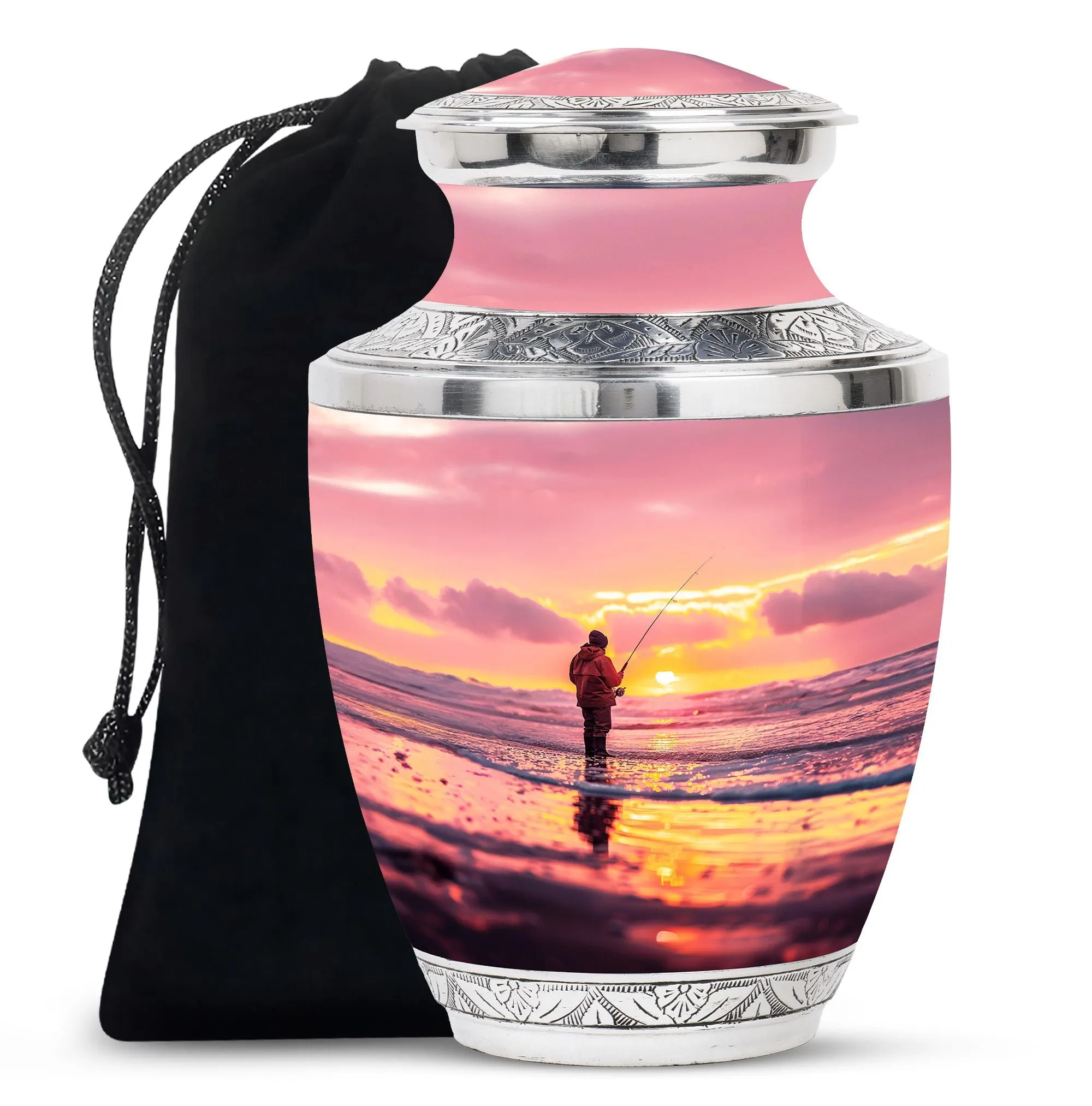 Fishing Personal Urn Large Funeral, Ashes Urn For Ashes