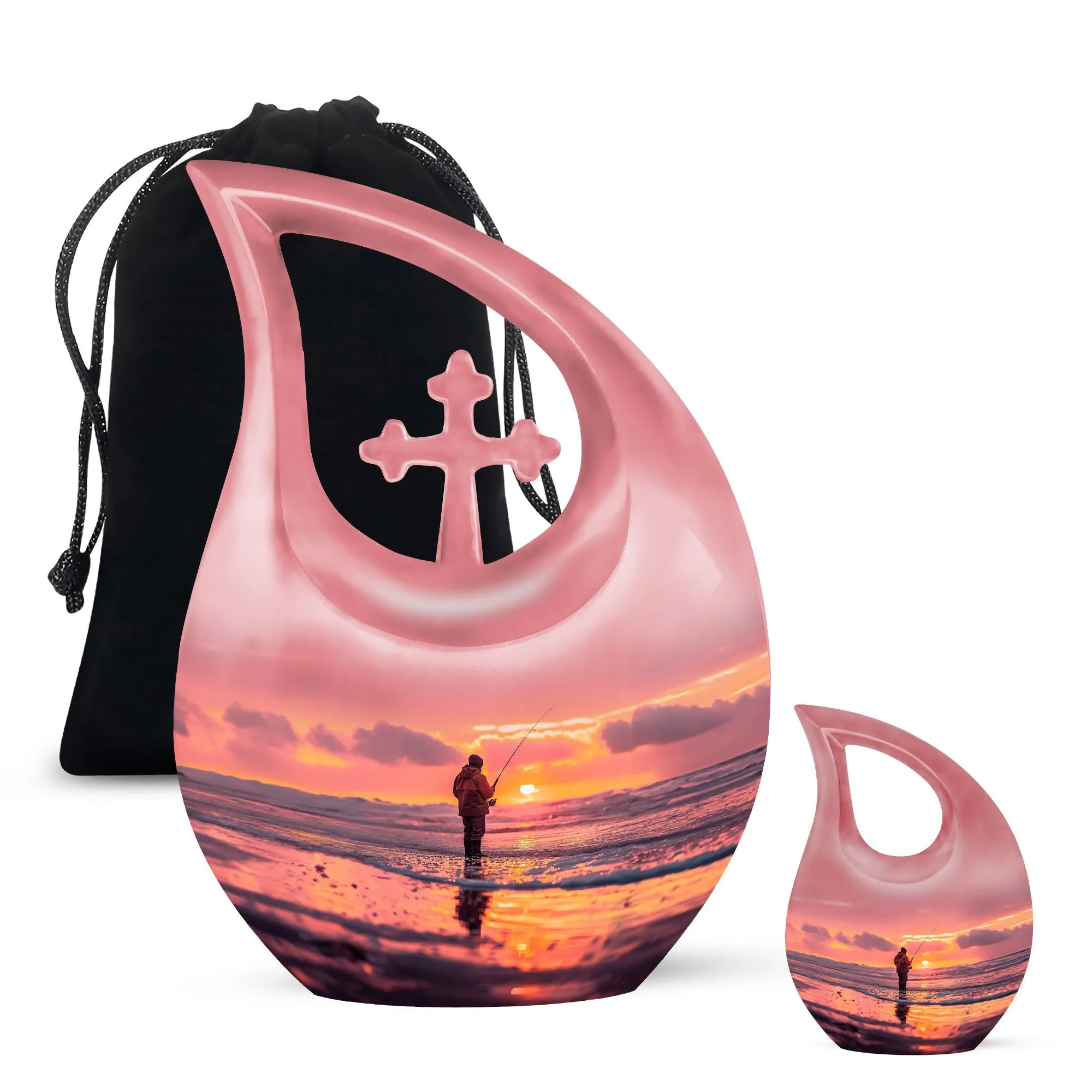 Fishing Personal Urn Large Funeral, Ashes Urn For Ashes