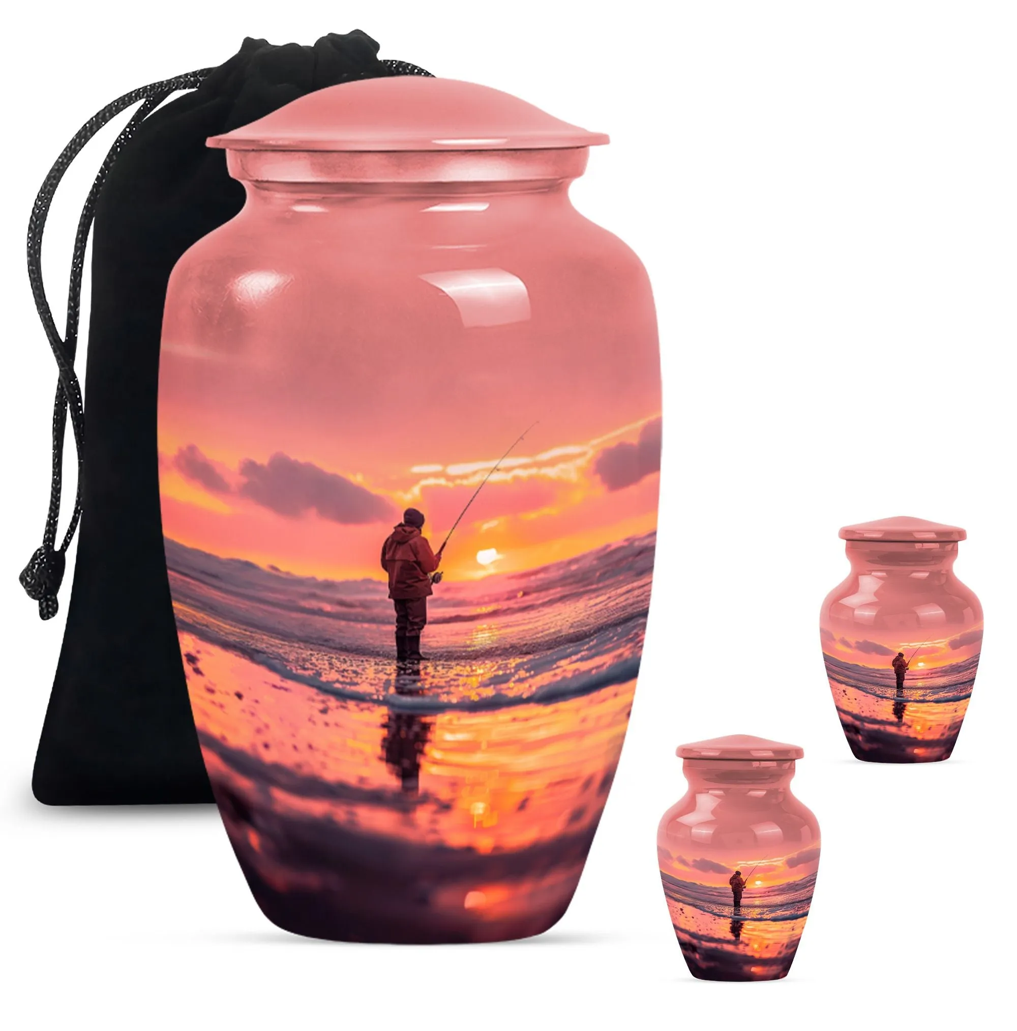 Fishing Personal Urn Large Funeral, Ashes Urn For Ashes