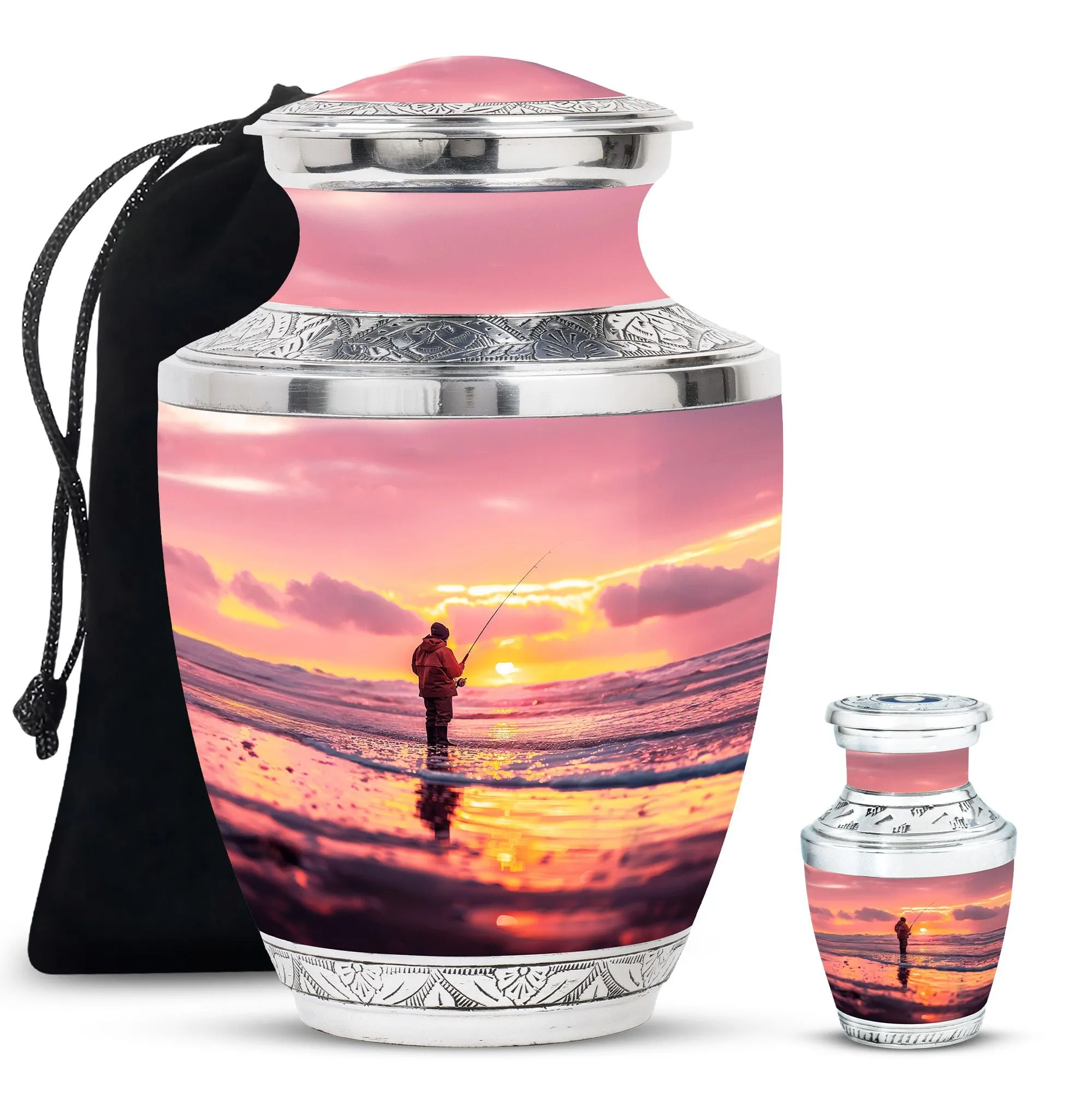 Fishing Personal Urn Large Funeral, Ashes Urn For Ashes
