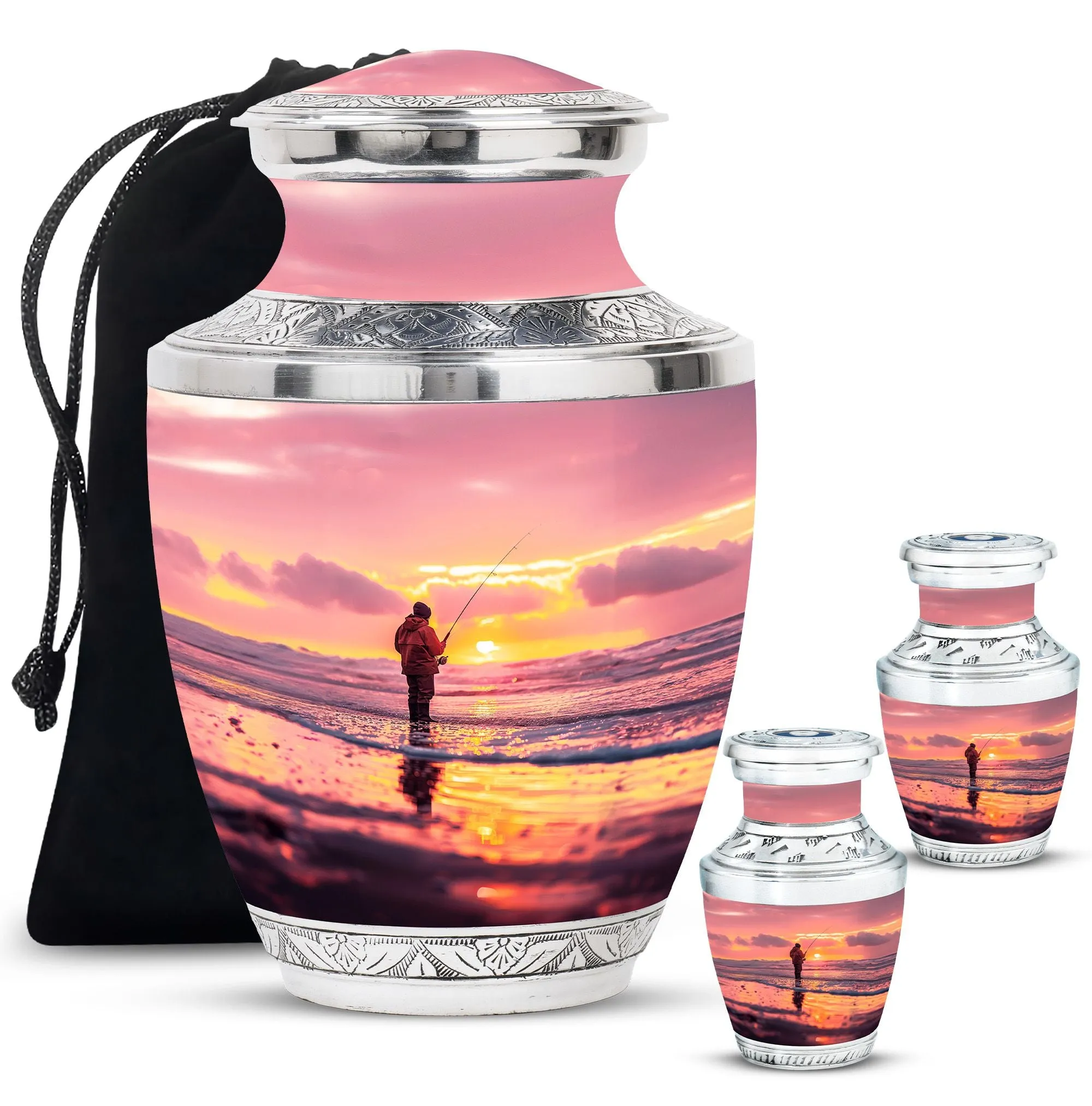Fishing Personal Urn Large Funeral, Ashes Urn For Ashes