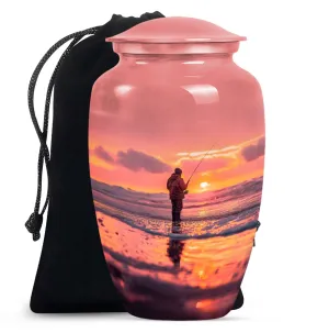 Fishing Personal Urn Large Funeral, Ashes Urn For Ashes