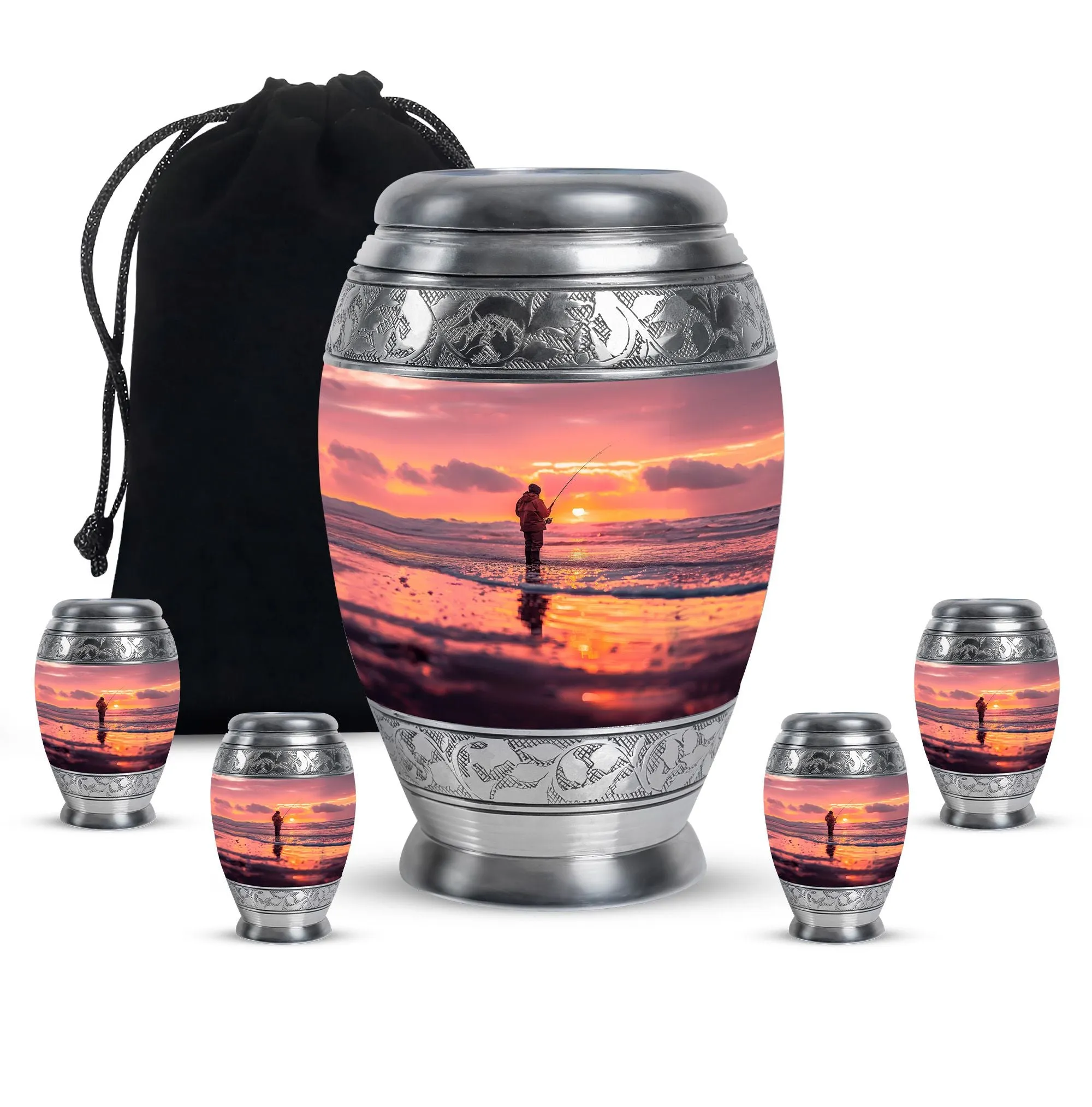Fishing Personal Urn Large Funeral, Ashes Urn For Ashes