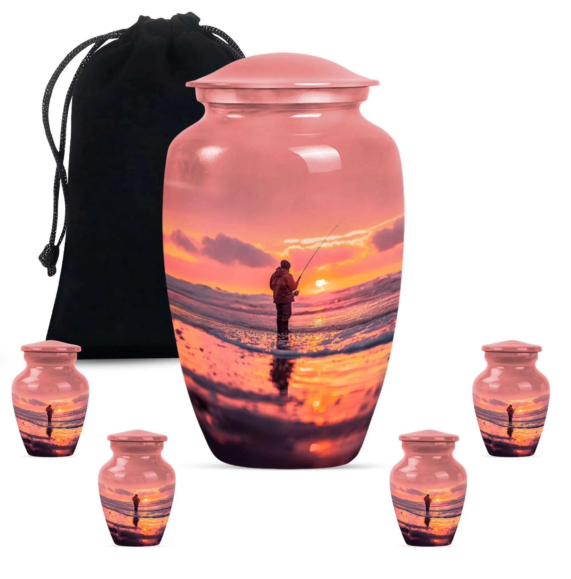 Fishing Personal Urn Large Funeral, Ashes Urn For Ashes