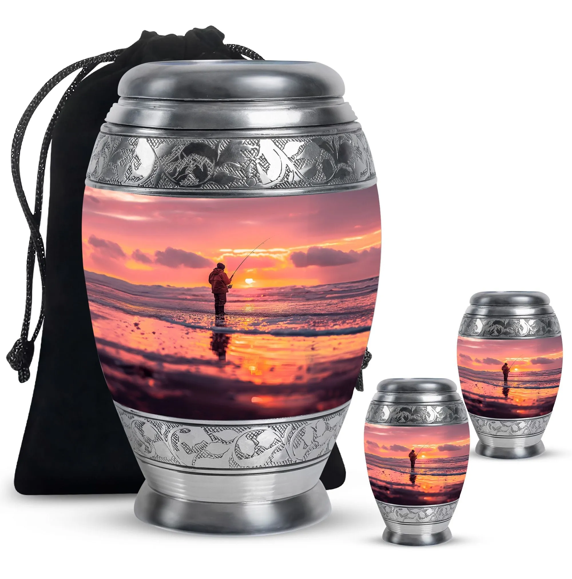 Fishing Personal Urn Large Funeral, Ashes Urn For Ashes