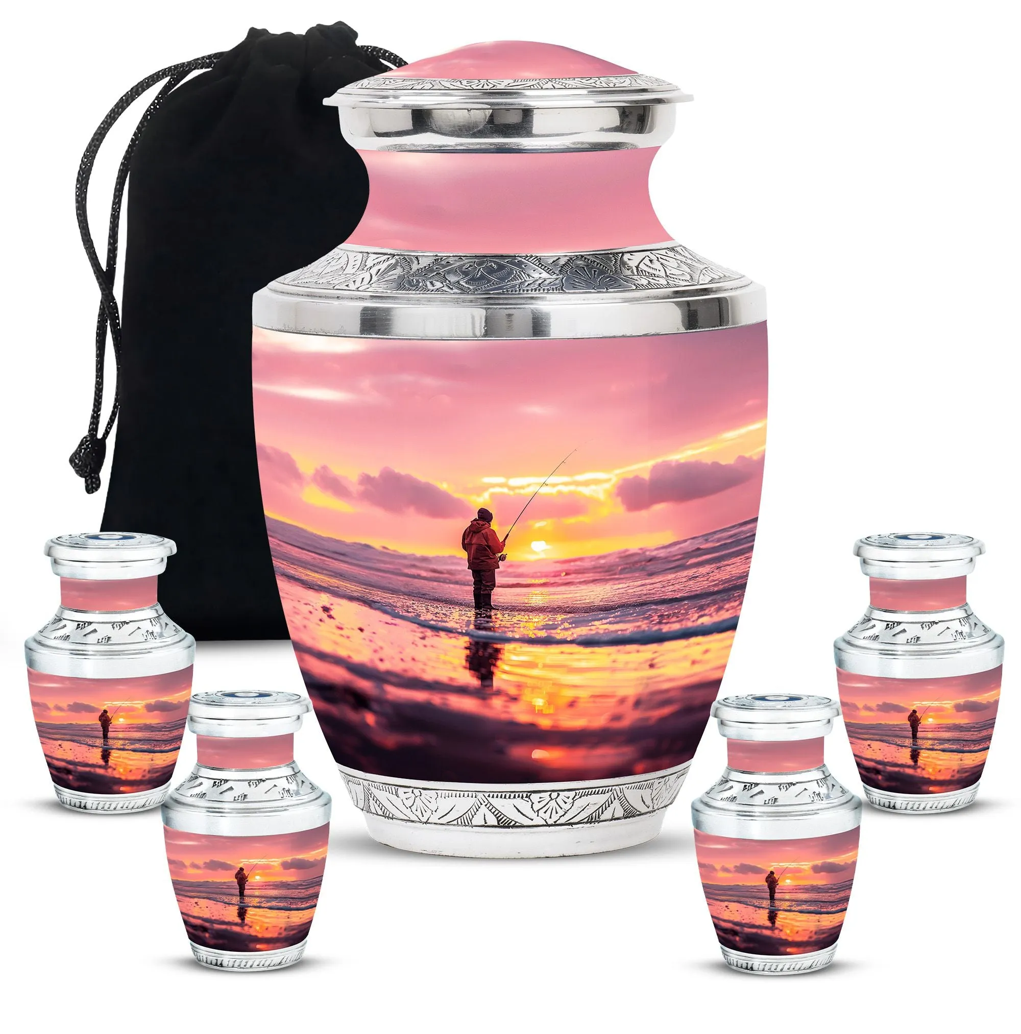Fishing Personal Urn Large Funeral, Ashes Urn For Ashes