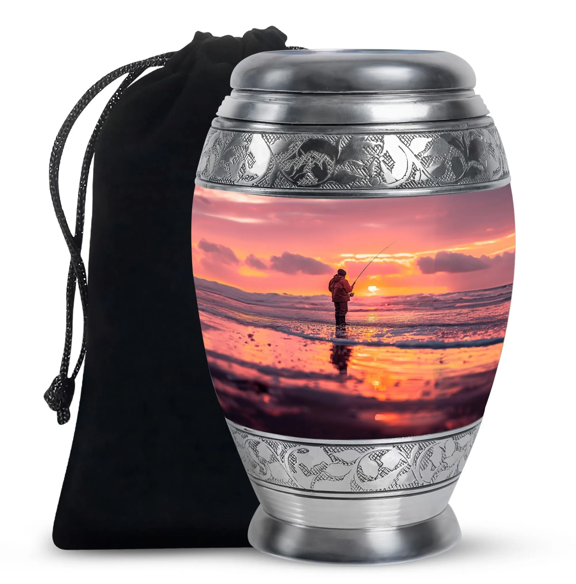 Fishing Personal Urn Large Funeral, Ashes Urn For Ashes