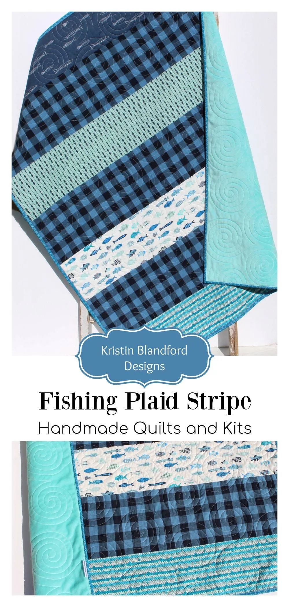 Fishing Quilt Kit Plaid Stripe Rustic Woodland Bedding Crib Blanket Quilting Project Baby Quilt Kit Toddler Size Minky Fish Plaid Strip