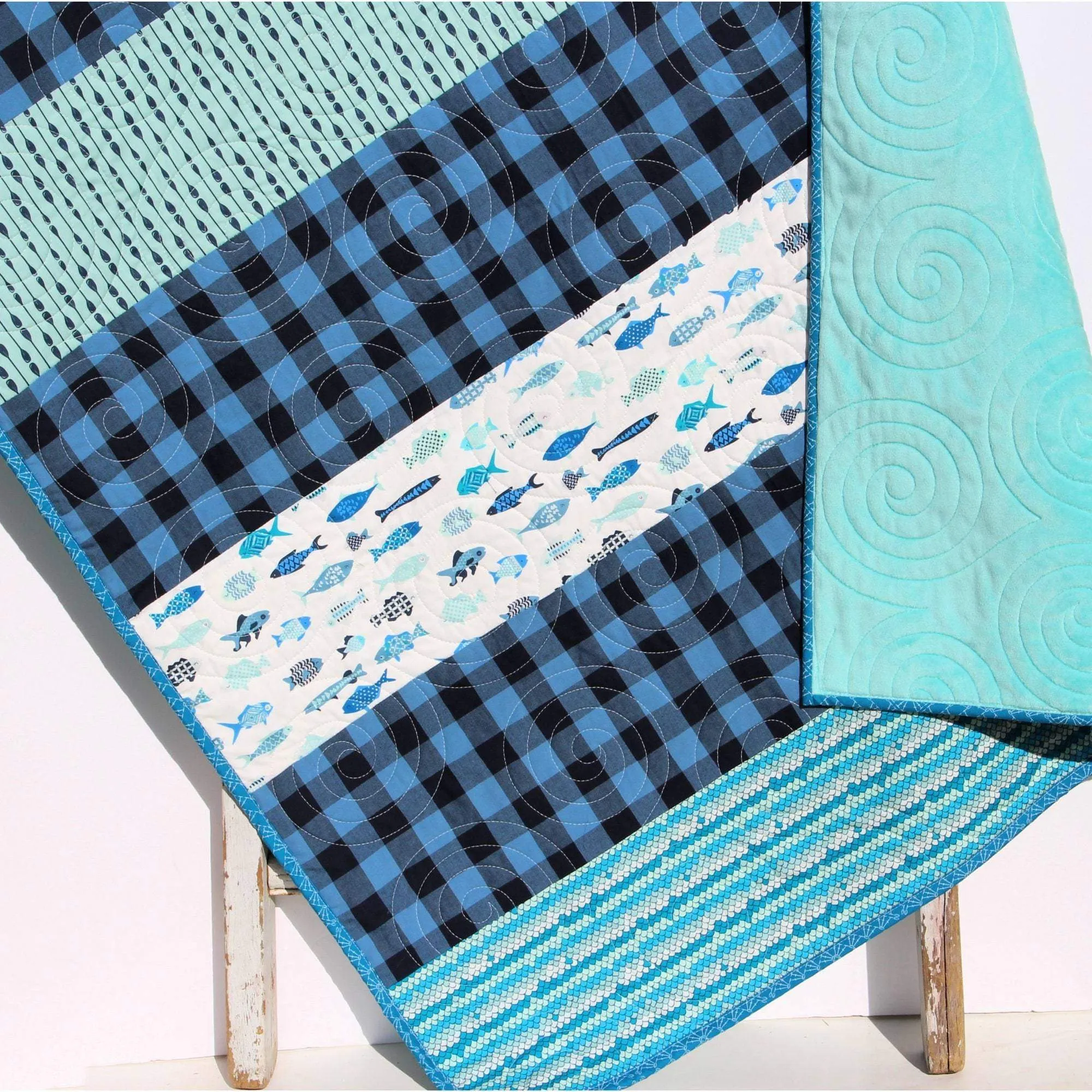 Fishing Quilt Kit Plaid Stripe Rustic Woodland Bedding Crib Blanket Quilting Project Baby Quilt Kit Toddler Size Minky Fish Plaid Strip