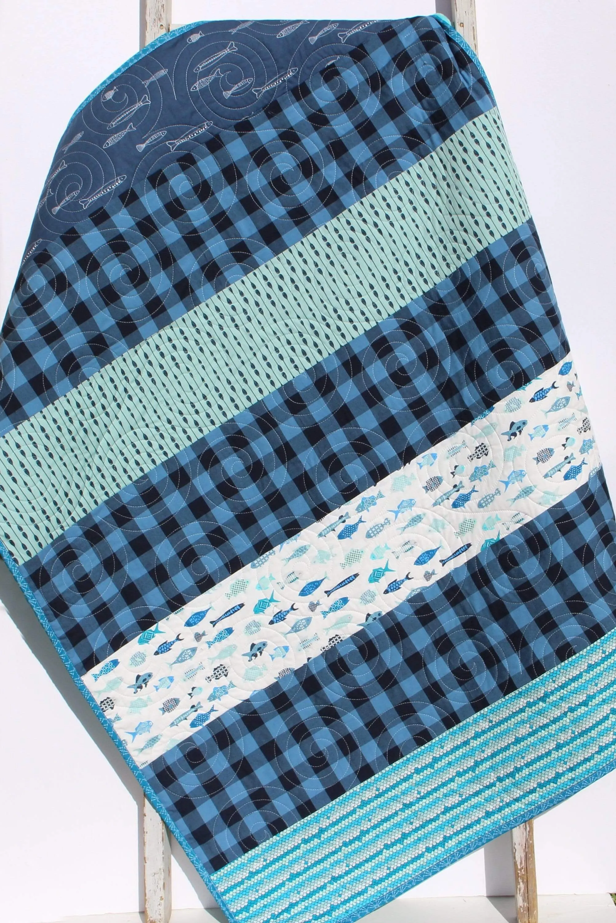 Fishing Quilt Kit Plaid Stripe Rustic Woodland Bedding Crib Blanket Quilting Project Baby Quilt Kit Toddler Size Minky Fish Plaid Strip