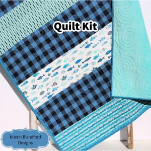 Fishing Quilt Kit Plaid Stripe Rustic Woodland Bedding Crib Blanket Quilting Project Baby Quilt Kit Toddler Size Minky Fish Plaid Strip