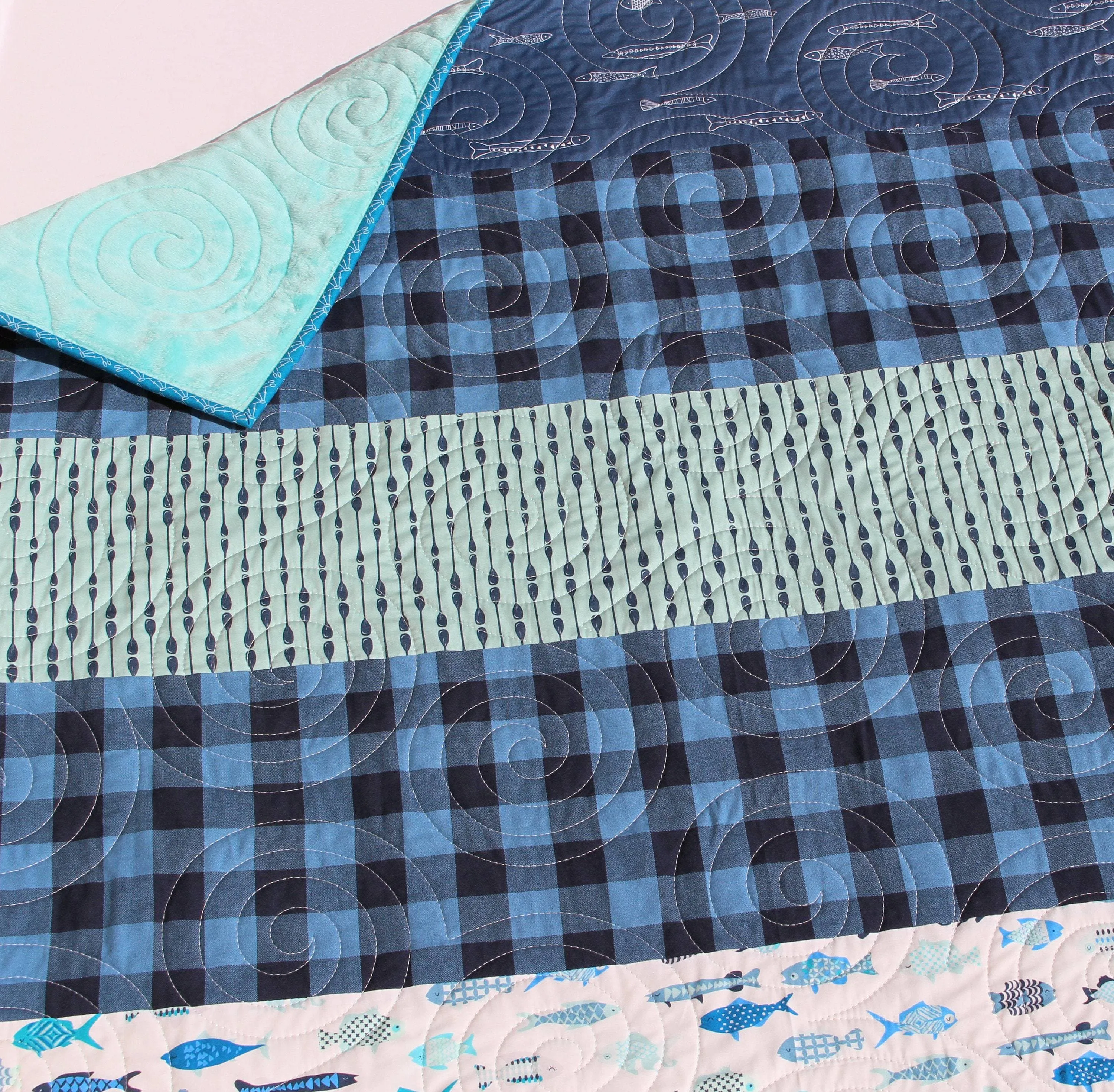 Fishing Quilt Kit Plaid Stripe Rustic Woodland Bedding Crib Blanket Quilting Project Baby Quilt Kit Toddler Size Minky Fish Plaid Strip