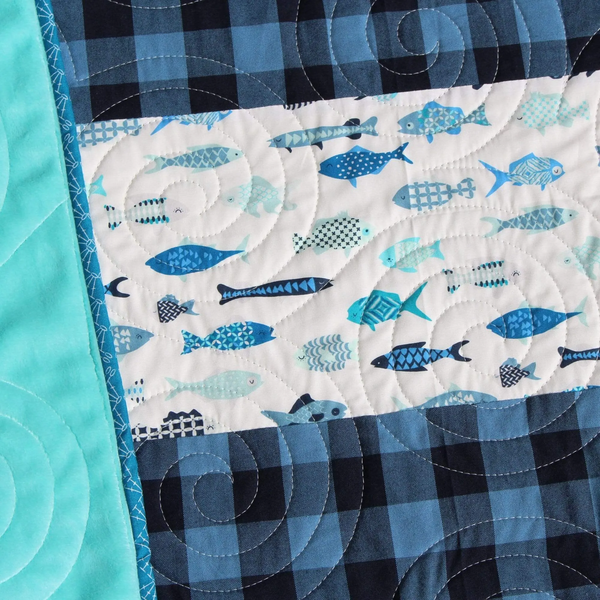 Fishing Quilt Kit Plaid Stripe Rustic Woodland Bedding Crib Blanket Quilting Project Baby Quilt Kit Toddler Size Minky Fish Plaid Strip
