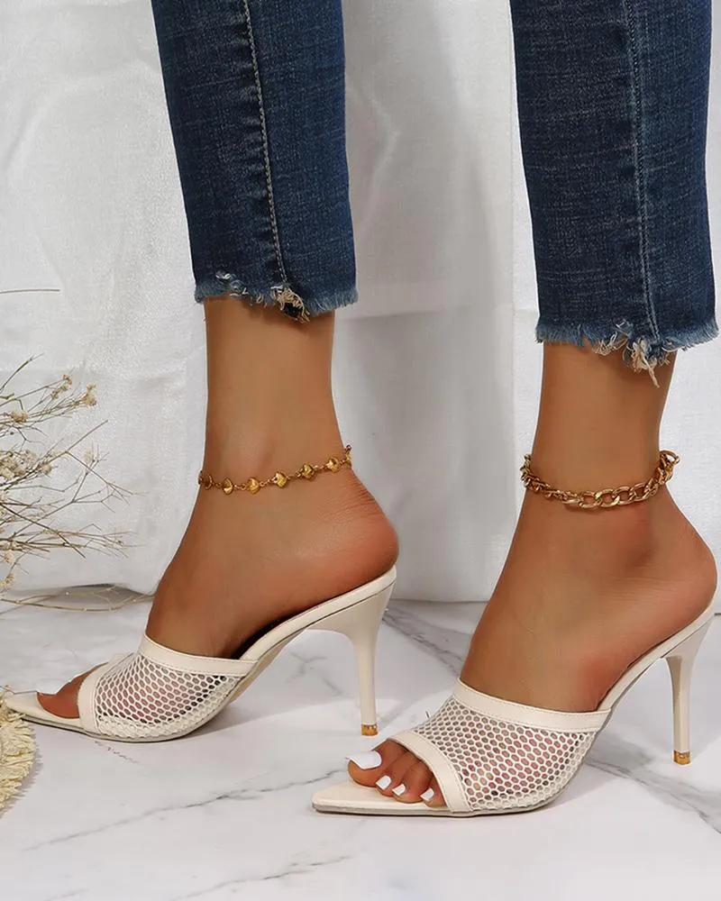 Fishnet Point Toe Stiletto Heel Sandals
