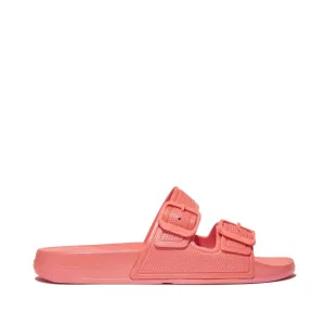 FitFlop iQushion Pearlized Two Bar Buckle Slides Coral