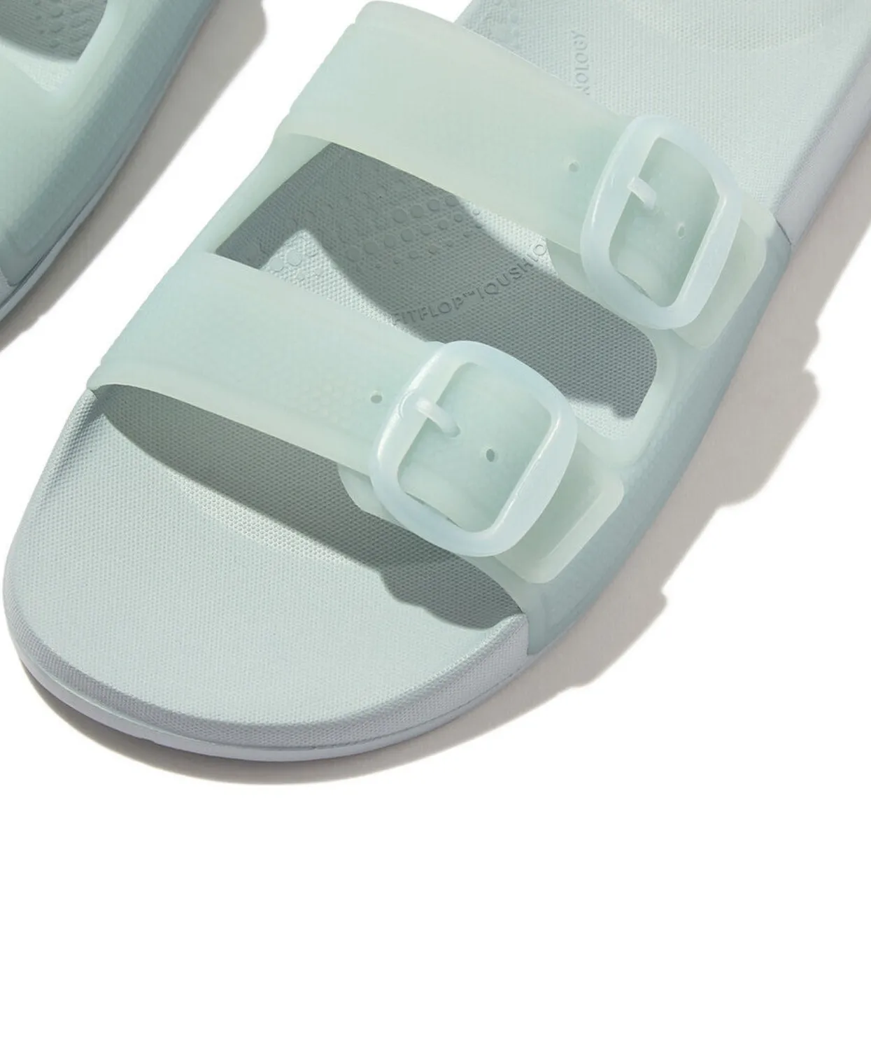 FitFlop iQushion Translucent Two Bar Buckle Slides Blue