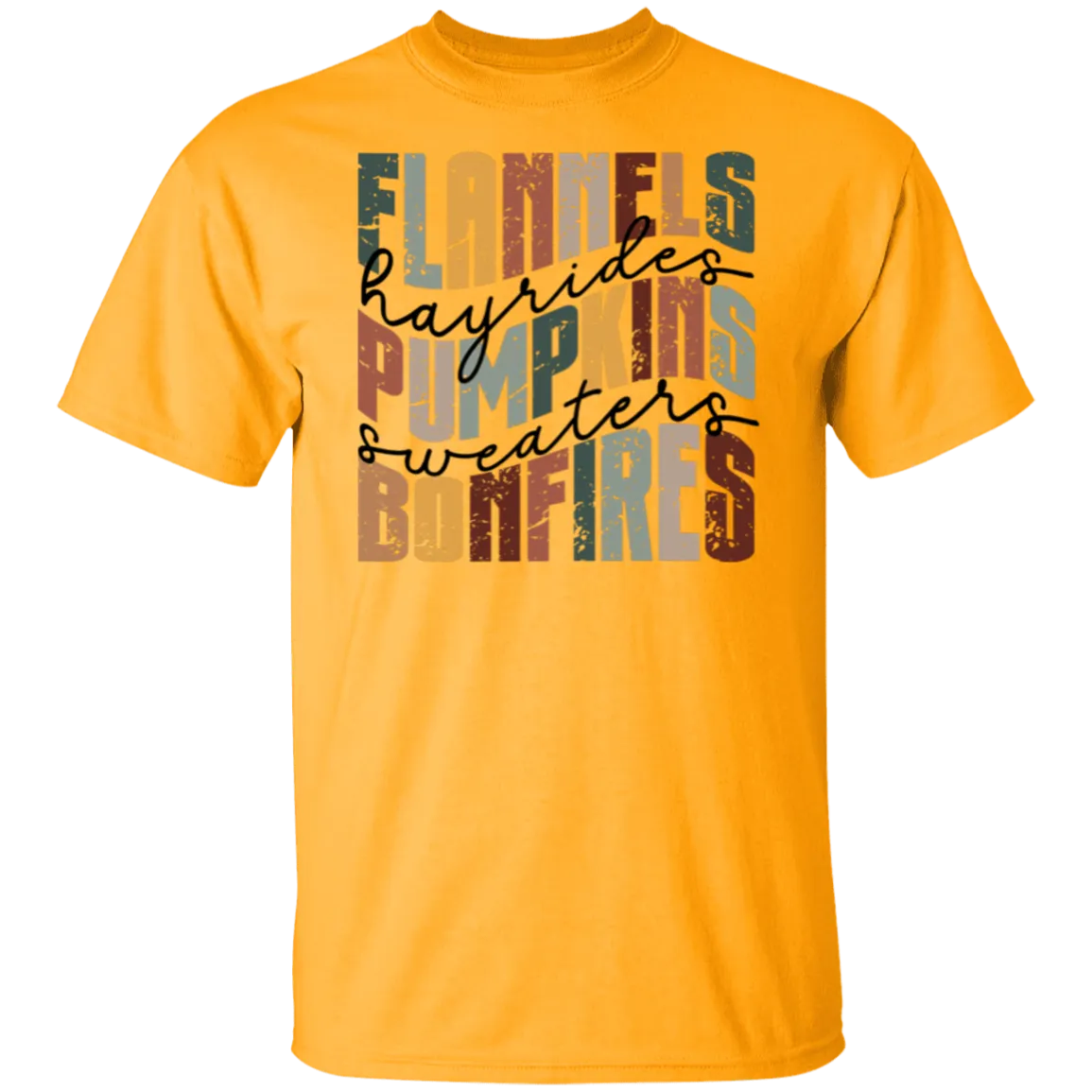 Flannels, Hayrides, and Bonfires Gildan T-Shirt – Embrace the Autumn Spirit!