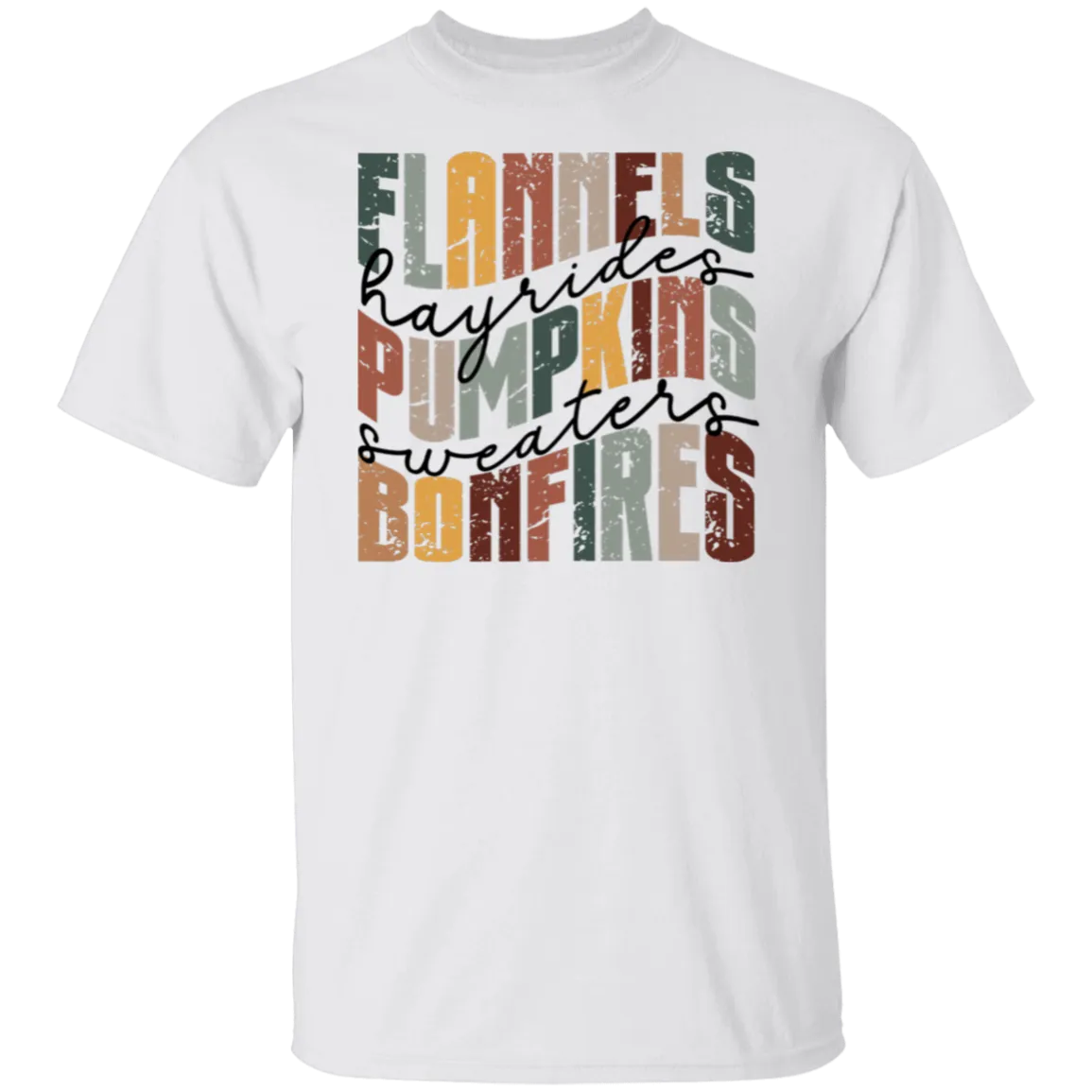 Flannels, Hayrides, and Bonfires Gildan T-Shirt – Embrace the Autumn Spirit!