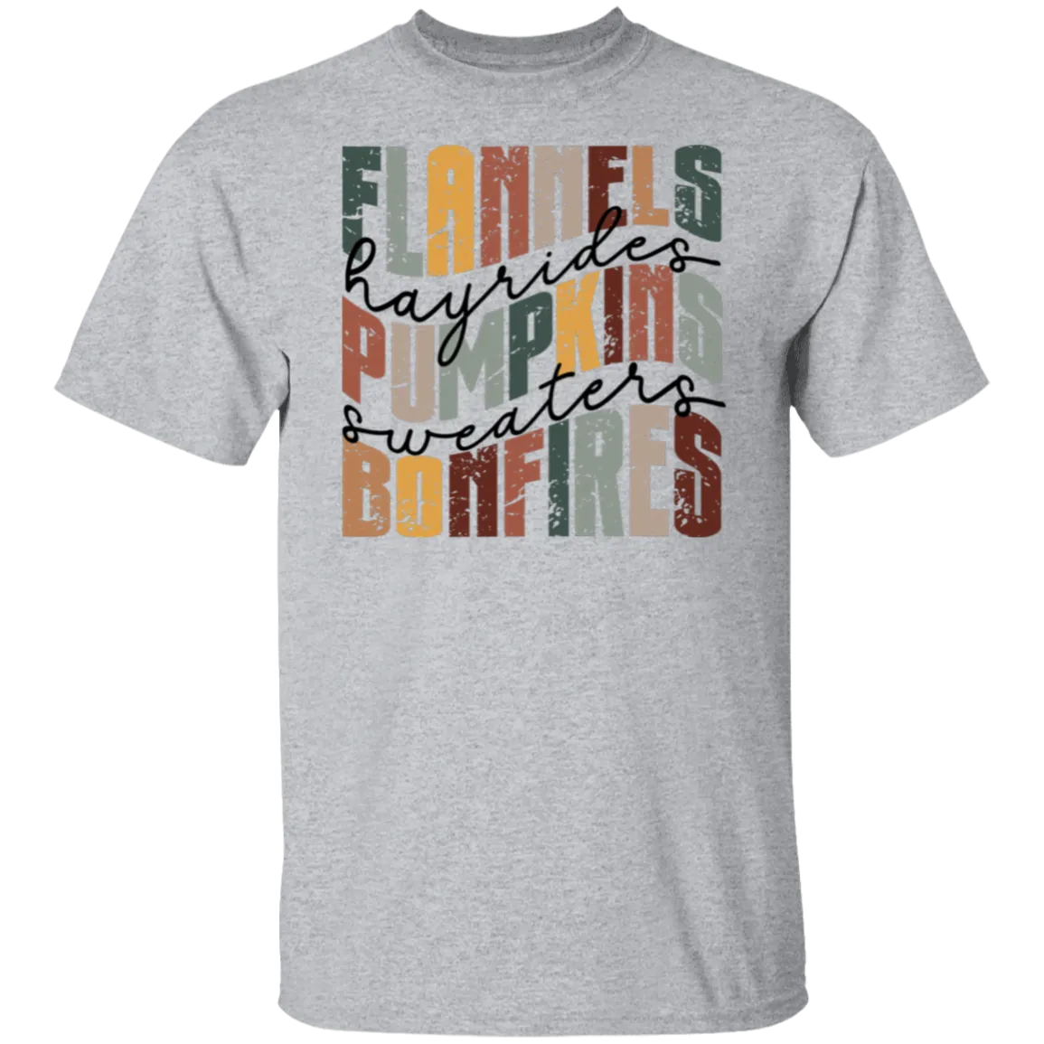 Flannels, Hayrides, and Bonfires Gildan T-Shirt – Embrace the Autumn Spirit!