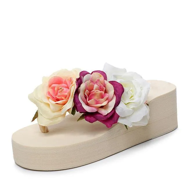 Flower Platform Flip Flops or Beach Sandals