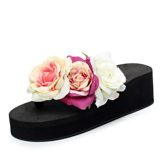 Flower Platform Flip Flops or Beach Sandals
