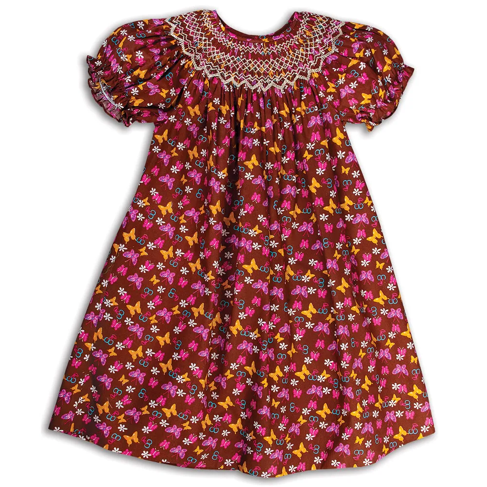 Fluttering Butterflies Brown Smocked Bishop