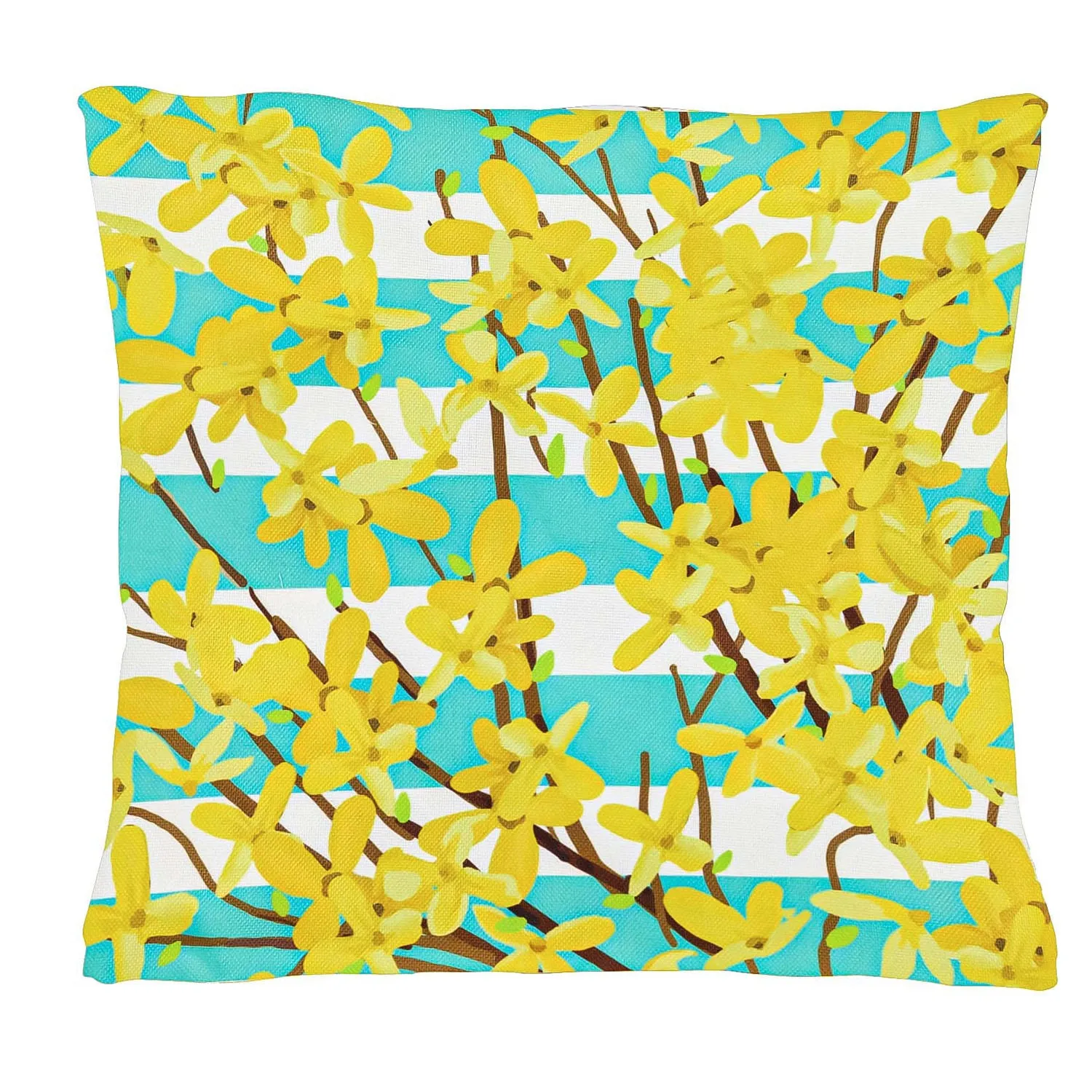 Forsythia and Birdhouse Wreath Interchangeable Pillow Cover,4plc426