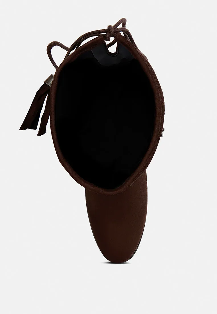 Francesca Tassels Detail Short Heel Calf Boot By Ruw