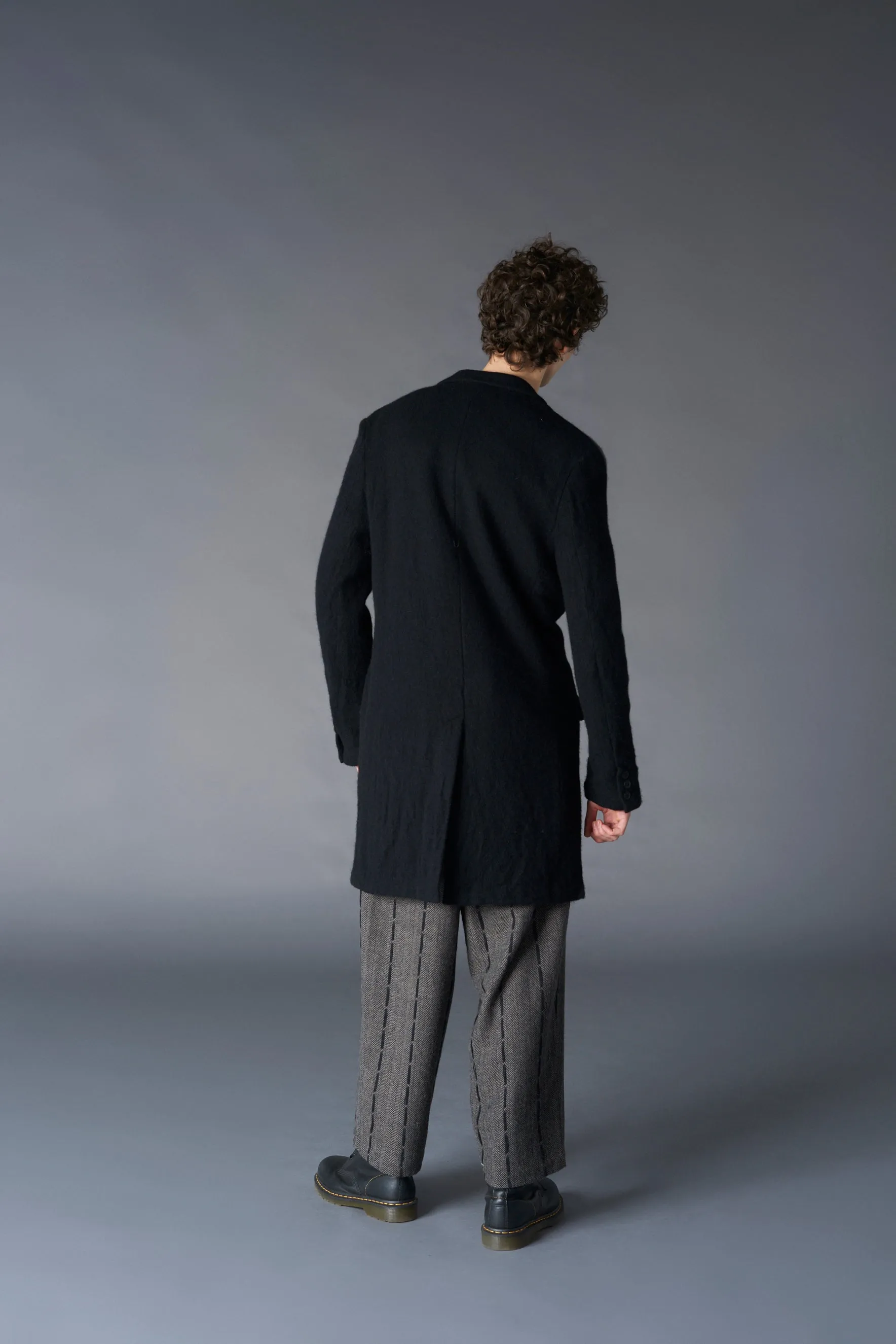 FULLING WOOL SERGE 1 BUTTON LONG JACKET