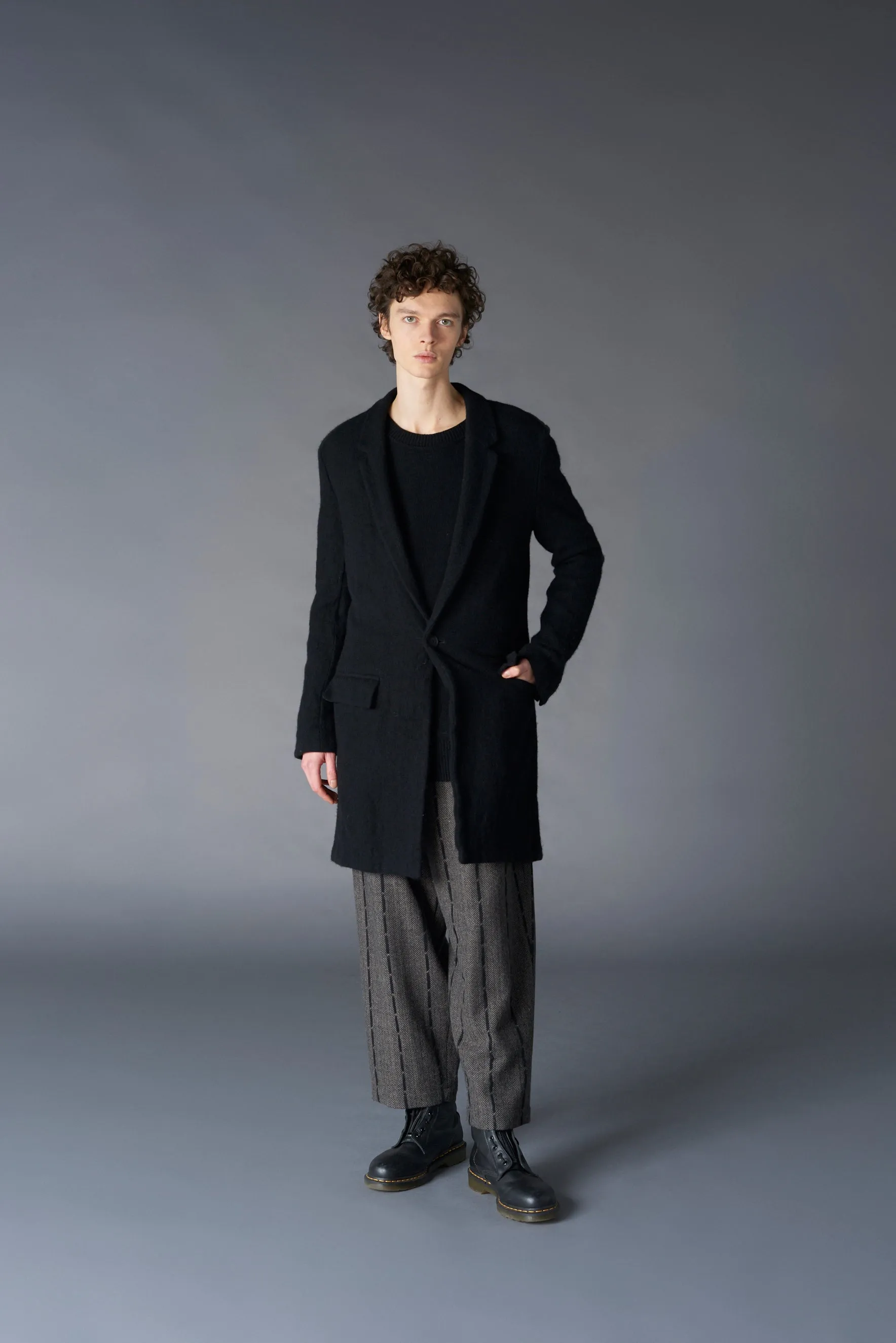 FULLING WOOL SERGE 1 BUTTON LONG JACKET