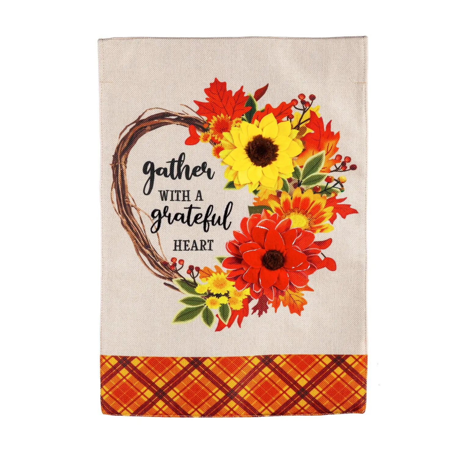 Gather with a Grateful Heart House Burlap Flag,13b9981