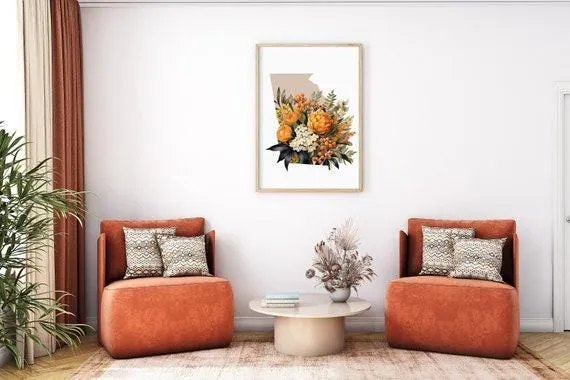 Georgia State Fall Wall Decor | Autumn Art Print, Southern Home Decor, Seasonal Georgia Art for Cozy Living Spaces