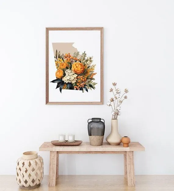 Georgia State Fall Wall Decor | Autumn Art Print, Southern Home Decor, Seasonal Georgia Art for Cozy Living Spaces
