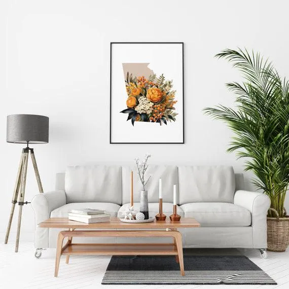 Georgia State Fall Wall Decor | Autumn Art Print, Southern Home Decor, Seasonal Georgia Art for Cozy Living Spaces