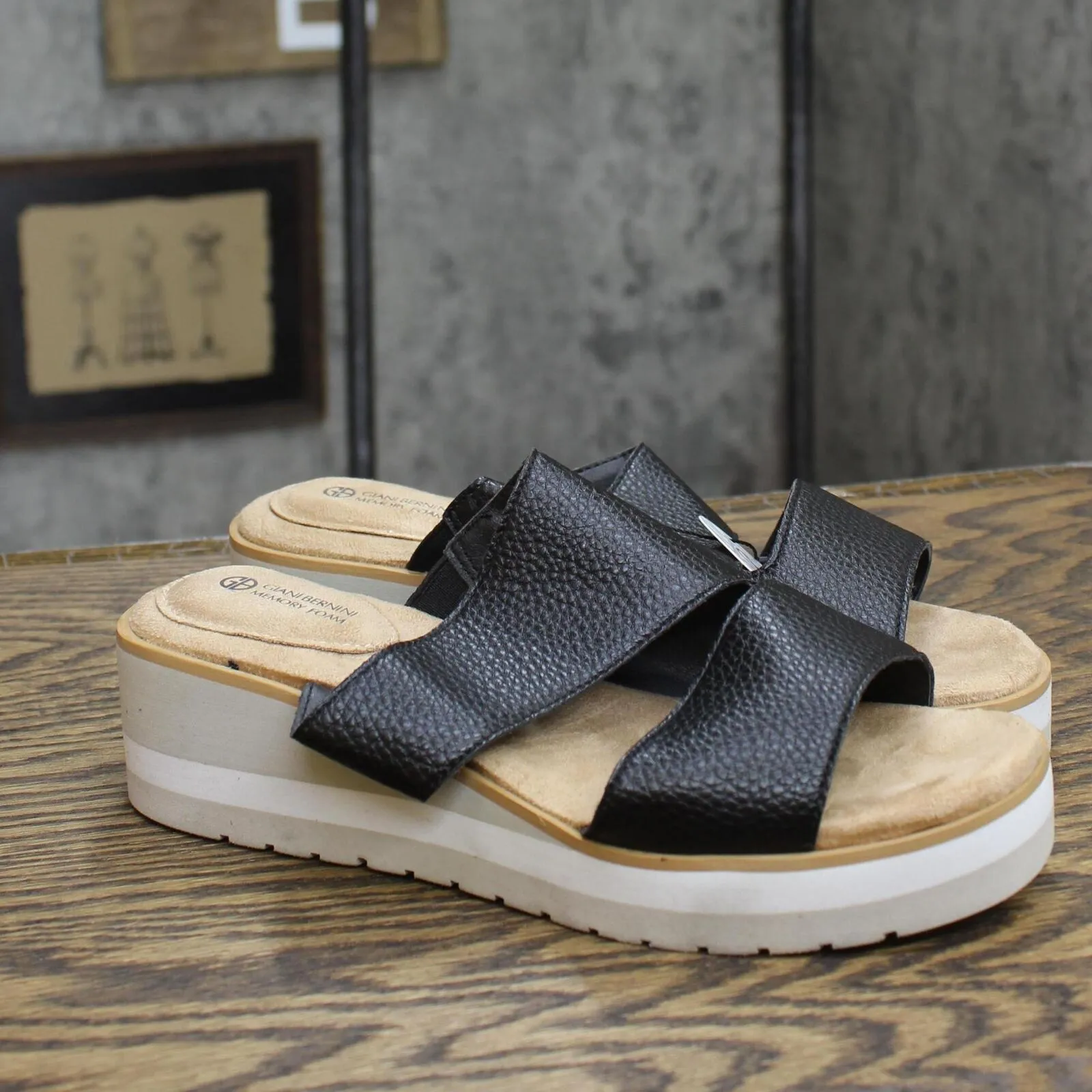 Giani Bernini Womens Ryerr Slide Slip On Wedge Sandals 10011735500 Black 5.5M