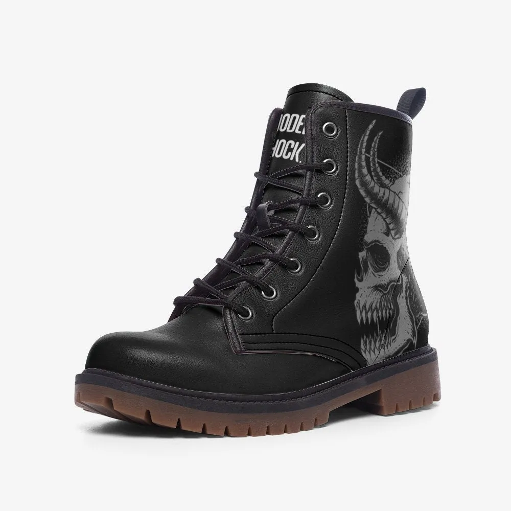 Gothic Skull Black Vegan Leather Unisex Boots