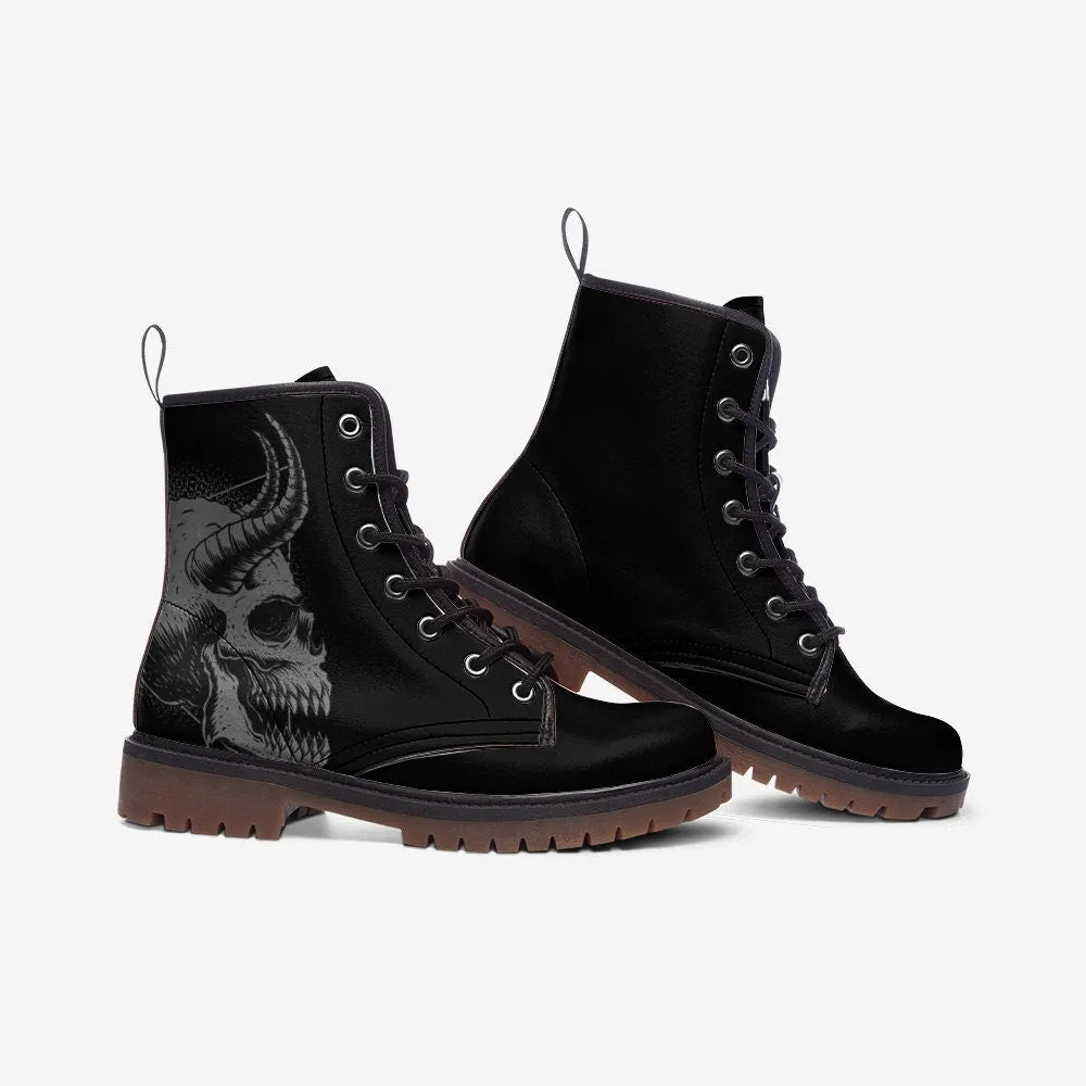 Gothic Skull Black Vegan Leather Unisex Boots